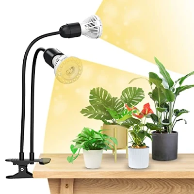 Imagen de SANSI Lámpara de Plantas 300W, LED Cultivo Espectro Completo con 2 Cabezal Ajustable, Grow Light with Tecnología Cerámica, Luz Crecimiento Clip para Invernaderos