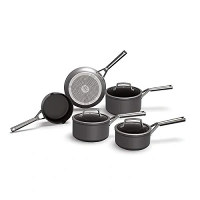 Imagen de Ninja Foodi ZEROSTICK batería de cocina 5 piezas, duradera, antiadherente, aluminio anodizado duro, compatible con inducción, apta para lavavajillas y horno, en gris, C35EU