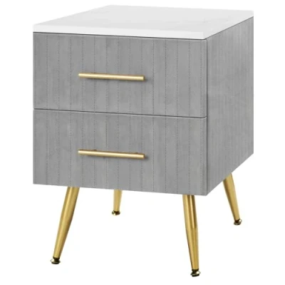 Imagen de WOLTU Mesita de Noche con 2 Cajones Mesilla Auxiliar Sofá Mueble Espacio Almacenamiento Mesa Café 40.5x41x60cm Blanco Gris Terciopelo MDF TS134gr