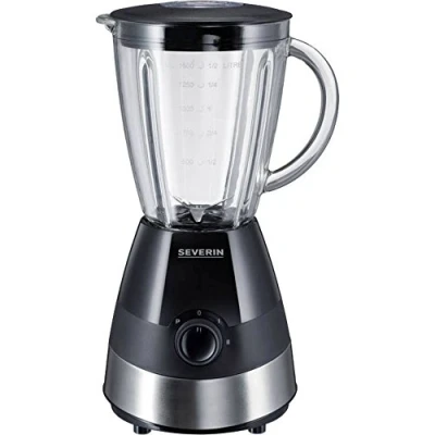 Imagen de SEVERIN batidora de vaso, picadora con 2 velocidades y pulsación adicional, eléctrica cuchillas acero inoxidable, 550 W, 1,5 L, plateado/negro, SM 3718