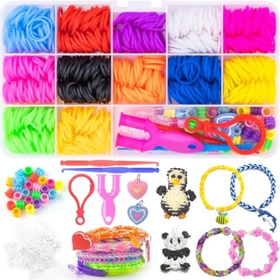 Imagen de Uolifrem Gomas para Hacer Pulseras Niños, 12 Colores Loom Bands, Kit con Más Accesorios, DIY Elásticas Principiantes Regalos Niños y Niñas