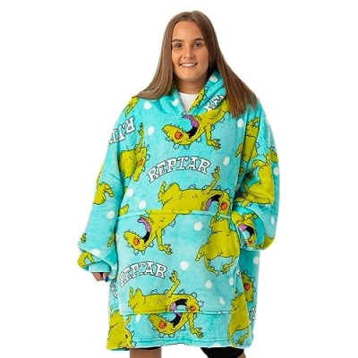 Imagen de Rugrats Sudadera con Capucha Manta Azul VUddie para Mujer Envuélvete en Reptar Comfort Este Una Talla Todos Abraza Aventuras acogedoras