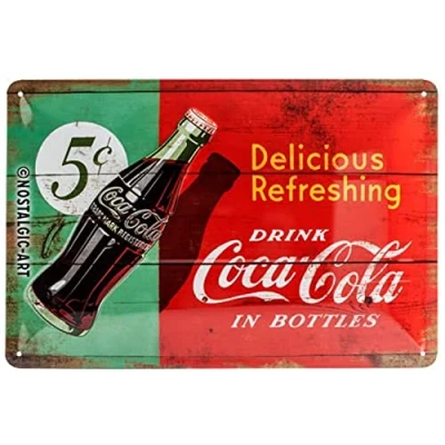 Imagen de Nostalgic Art Coca Cola Delicious Refreshing Green Placa Decorativa, Metal, Rojo y Verde, 20 x 30 cm