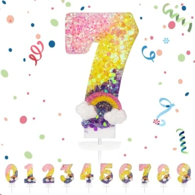 Imagen de Velas Cumpleaños Números 7,3D Arco iris Vela,Vela de Número 7 Pastel Decoración,Aniversarios,Baby Shower