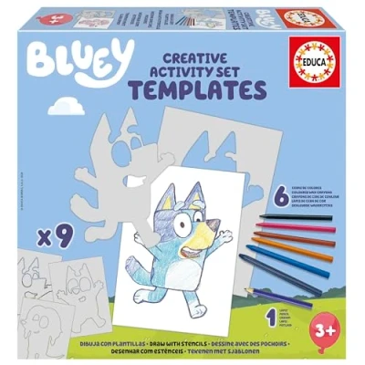 Imagen de Educa Set Creativo Bluey Dibuja Personajes y Otros Elementos de la Serie Mediante Plantillas cartón precortadas. Juego a Partir 3 4 5 6 años (19886)