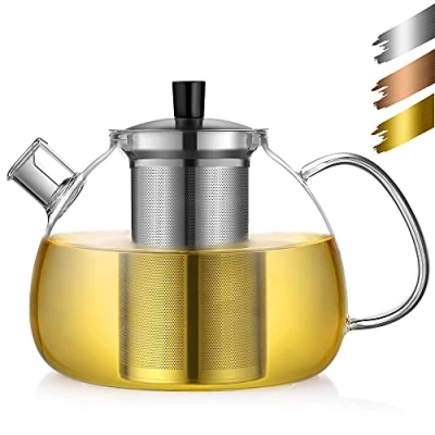 Imagen de ecooe Tetera de cristal 1500 ml con colador acero inoxidable