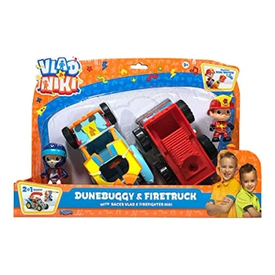 Imagen de BANDAI Vlad &amp; Niki Crazy Fun Vehicles Camión de Bomberos con y Dune Buggy Racer Paquete 2 vehículos características Divertidas Accesorios, Multicolor, P57749