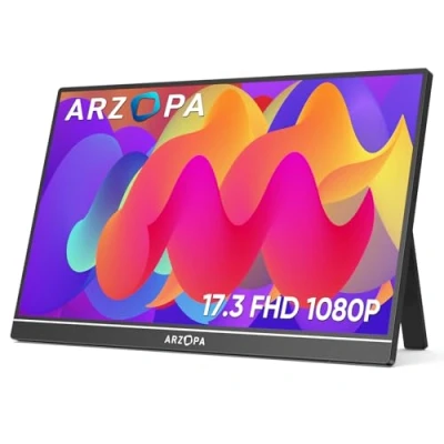 Imagen de ARZOPA Monitor Portátil Grande de 17,3 Pulgadas, 1920 x 1080 FHD HDR IPS Kickstand para Computadora Portátil, HDMI USB C Segunda Pantalla Externa PC/Mac/PS3/4/5/Xbox (A1M)