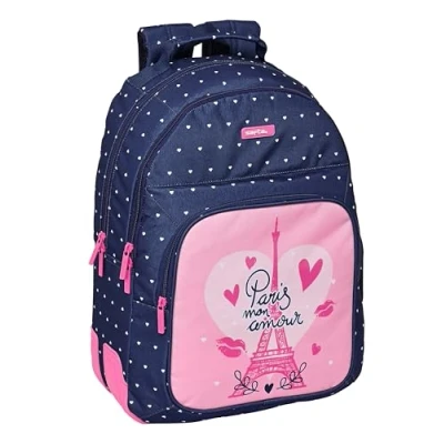 Imagen de Safta PARIS Mochila Escolar Infantil, Ideal para Niños de Diferentes Edades, Cómoda y Versátil, Calidad Resistencia, 32x15x42 cm, Color Azul Marino/Rosa