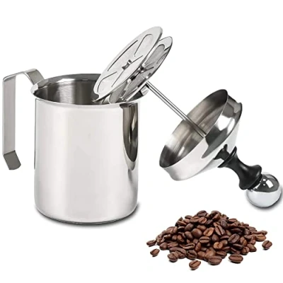Imagen de Newaner 500ml Batidoras espumadoras de Leche manuales,Acero Inoxidable Manual Frother Doble Colador para Espuma Capuchino o Expreso Macchiato