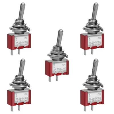 Imagen de Heschen Interruptor de palanca miniatura MTS 101 ON OFF SPST 2 pines, 2A 250V, 5A 120V, paquete 5