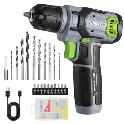 Imagen de WORKPRO Atornillador Inalambrico 8V, Destornillador Eléctrico, Taladro con Velocidades Variables, Recargable, Luz LED, 53pc Accesorios