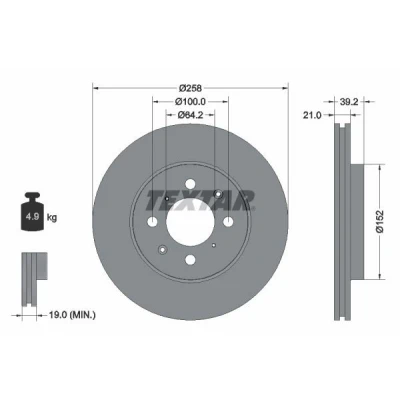 Imagen de TEXTAR PRO 92165903 Disco de freno 258 21 04/08 100 ventilación interna revestido sin perno sujeción rueda, buje rueda HONDA: Jazz 2