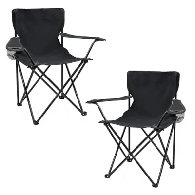 Imagen de Spetebo silla plegable de camping con soporte para bebidas, juego 2 unidades, color negro, bolsa transporte, festival, ocio, jardín, pescador,
