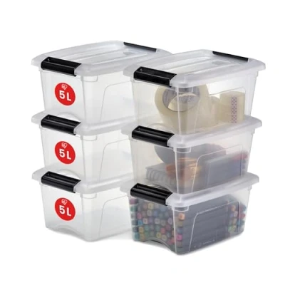 Imagen de Iris Ohyama 6 Cajas de almacenamiento con tapas, 5L, Transparente, Clips Cierre, Duradero, Apilable, para Dormitorio, Armario, Oficina, Organizadora, Ropa y Zapados, Libre BPA, NTB 5
