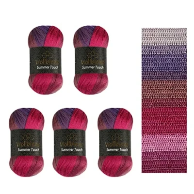 Imagen de Wollbiene Summer Touch Batik 5 ovillos de 100 gramos, multicolor degradado, 500 g, lana mercerizada, microfibra acrílica (508 berrye lila)