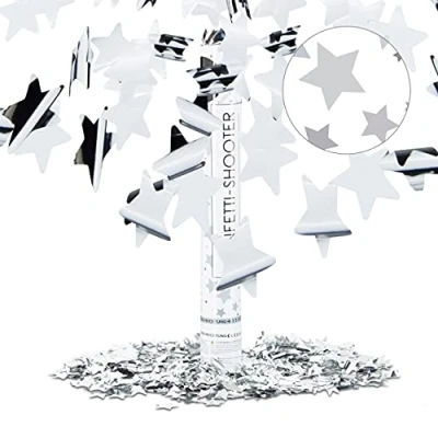 Imagen de Relaxdays Pack de 10 Cañones Confeti para Lluvia Estrellas en Bodas y Cumpleaños, Plateado, 6 8 m Altura, 40 cm