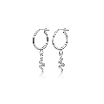 Imagen de Amberta Pendientes de Aro con Colgante para Mujer en Plata Ley 925: Aros Circonitas y Serpiente