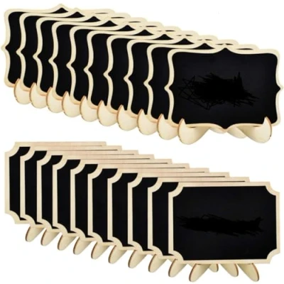 Imagen de 20 Piezas Minipizarras de Madera,con Caballete Apoyo,Pizarra Pequeña, Minipizarra Borrable,2 Estilos Tablero Tiza, Pizarra Mini Signos, para Boda, Cumpleaño, Bare, Fiesta y Restaurante, Negro