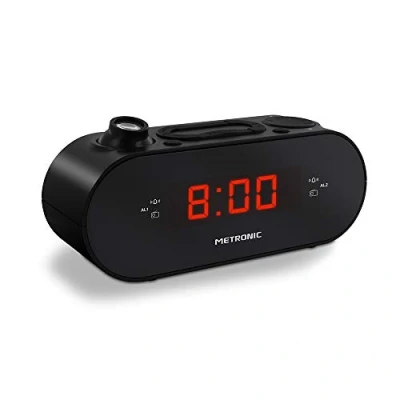 Imagen de Metronic 477039 Reloj Despertador Digital, Radio proyector 180º, Alarma Doble por ó Buzzer, función Sleep/Snooze, Am/FM, Memoria 10 emisoras