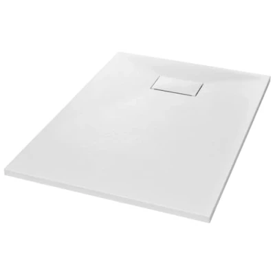 Imagen de vidaXL Plato Ducha Resina Textura Pizarra Extraplano Antideslizante Mineral Fibra Vidrio Resistente Duradero Fácil Limpiar Cuadrado Blanco 100x70 cm