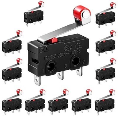 Imagen de beihuazi® Micro Interruptor Final de Carrera Momentáneo Límite 125V250V 5A Larga Recta Bisagra Palanca 3 pines SPDT, 1 NO, NC (12 piezas)