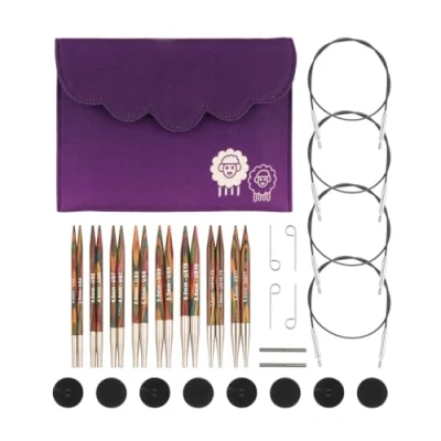 Imagen de KnitPro Symfonie, juego de agujas tejer madera en bolsa tela morada, lujo 3,50, 4,00, 4,50, 5,00, 5,50, 6,00, 7,00 y 8,00 mm