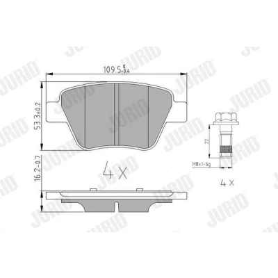 Imagen de JURID 573312J Juego de pastillas freno no preparado para indicador desgaste con accesorios VOLKSWAGEN: GOLF 6, Scirocco III, Touran I