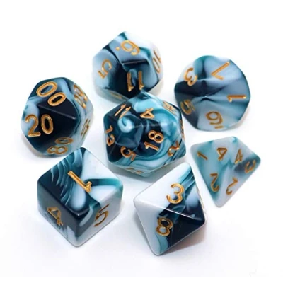Imagen de CREEBUY D&amp;D Dados Azul Verde Blanco para Dungeon and Dragons DND 7 D20 D12 D% D10 D8 D6 D4