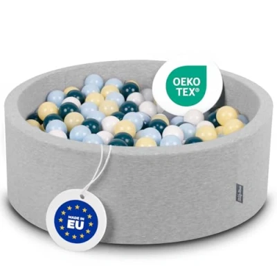 Imagen de KiddyMoon Piscina De Bolas 90X30cm/300 ∅ 7Cm para Ninos Hecha En La UE, Grisclr:Turqosc/Azupas/Amaripas/Blanc