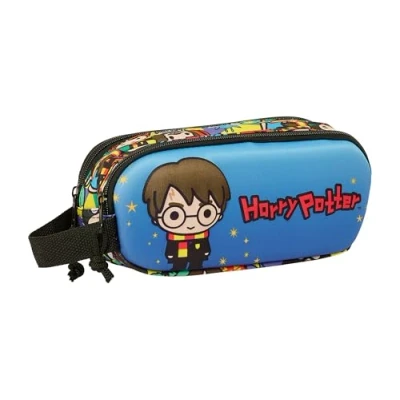 Imagen de Safta Harry Potter 3D Portatodo Doble 3D, Estuche Infantil, Niño, Ideal para Niños en Edad Escolar, Cómodo y Versátil, Calidad Resistencia, 21x6x8 cm, Color Azul/Multicolor