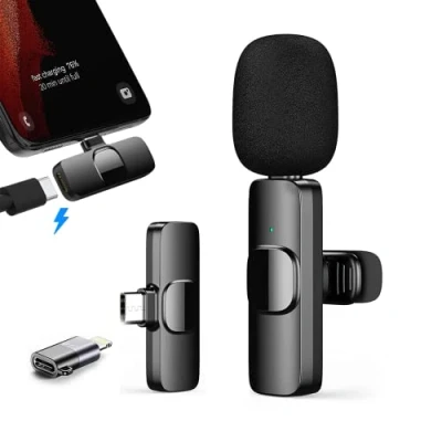 Imagen de Reditainer Micrófono de Solapa Inalámbrico Plug&amp;Play para iPhone/iOS/Android, Microfono Inalambrico Youtube, Facebook, Twitter, TIK Tok Video y transmisión en Vivo. (Viene con un Adaptador)