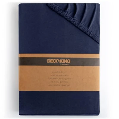 Imagen de DecoKing Sábana Bajera Ajustable de 100% Algodón Peinado, White Amber Collection, Azul Oscuro, 100x200 120x200