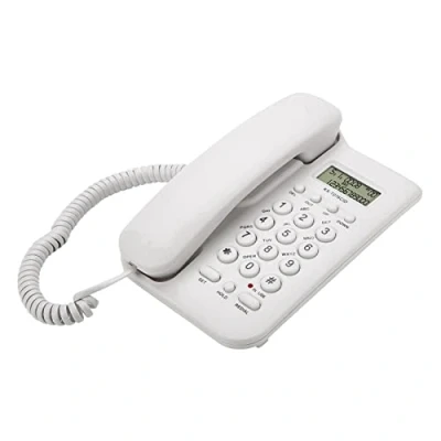 Imagen de Yunir teléfono Fijo con Cable, de Escritorio y Cable montado en la Pared, Sistema Dual FSK/DTMF, para el hogar, Hotel Oficina(Blanco)