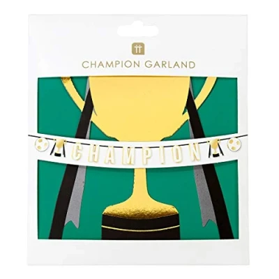 Imagen de Talking Tables banderines para decoración de fiesta, 3 m, ideal niños, cumpleaños o premios fin temporada, color guirnalda fútbol dorado (CHAMP GARLAND)