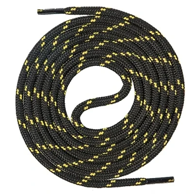 Imagen de Mount Swiss Cordones redondos de calidad para zapatos trabajo, senderismo y trekking, poliéster, diámetro 4,5 mm, muy resistente, color negro amarillo, longitud 190 cm