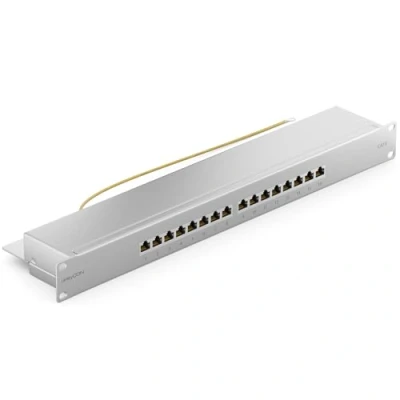 Imagen de deleyCON CAT6 Patch Panel el de Corrección 16 Puertos Escritorio 19&quot; Pulgadas Montaje en Rack Ensamblaje del Servidor 16x RJ45 Blindado TIA568A TIA568B Gris Claro