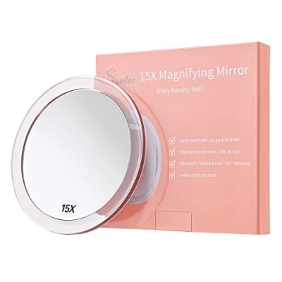Imagen de SANTOO 15X Espejo de Aumento (15cm) con 3 ventosas Montaje Uso para aplicación Maquillaje precisa Cejas/Pinzas Eliminación Puntos Negros/Manchas baño/Viaje