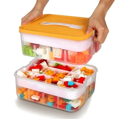 Imagen de Caja Almacenaje para Lego Piezas Organizador 2 Capas Apilables con Tapa Guardar Juguetes Infantil Plastico Compartimentos Cajitas Transparente Organizadoras Bloques Construccion Caixas Arrumação