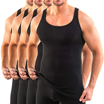 Imagen de HERMKO 3000 Kit de Cuatro Tank Tops para Hombre, Hechos algodón orgánico 100%, Camiseta Interior, Hombros Chaqueta Deportiva, Farbe:Negro, Größe Herren:7 (XL)