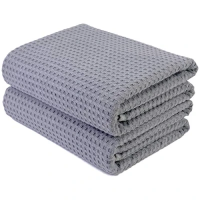 Imagen de Polyte Toalla de baño Microfibra antipelusa Secado rápido Punto gofrado Gris Grande: 152,4 x 76,2 cm Pack 2