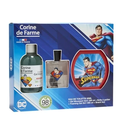 Imagen de Corine de Farme Set Regalo Superman para Niño Colonia 50ml, Gel Ducha y Baño 3en1 Cuerpo Pelo 300ml Fiambrera Infantil Aroma Afrutado Manzana