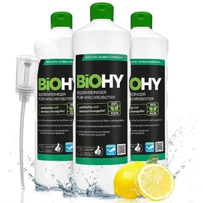 Imagen de BiOHY Limpiador pisos para robots limpiadores (3 botellas de 1 litro) + Dosificador Concentrado todos robot aspirador con función húmeda (Wischroboter)