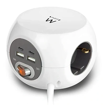 Imagen de REGLETA EWENT EW3957 3 TOMAS+2 PTOS USB C+2PTOS A C/INTERRUPTOR BLANCO