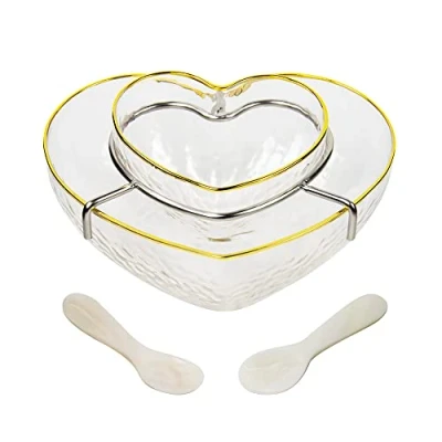 Imagen de DUEBEL Juego de Servidores Caviar, 2 Unidades x Cucharas Nácar, Enfriador Camarones para Cocina, bar, Restaurante, Catering Eventos (Forma Corazón)
