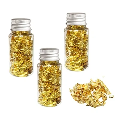 Imagen de PFLYPF 3 botellas de papel aluminio dorado, lámina decorativa multiusos para decoración postres, pasteles, chocolates, cócteles