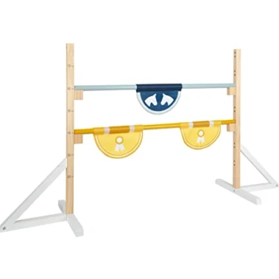 Imagen de Small Foot Set Obstáculo de Madera Infantil, Juguete Movimiento al Aire Libre para Jugar Caballito 12398 Perro, Caballo niños, Color Azul, Amarillo,