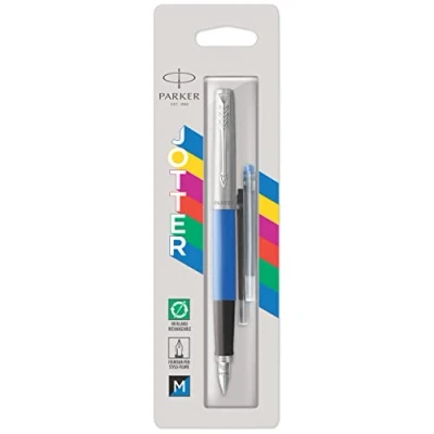 Imagen de Parker Jotter Originals Pluma Estilográfica, Acabado Azul Clásico, Plumín Mediano, Tinta Negra Y