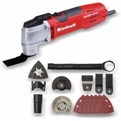 Imagen de Einhell Herramienta multifuncional con cable TE MG 300 EQ 240 V, W, velocidad y electrónica constante, completa hojas de sierra, papeles abrasivos raspador. Oscilación 40.000 RPM