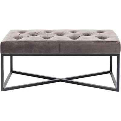Imagen de Kare Design banco Crossover gris/negro, delicado con estructura cruzada, asiento gris botones, aspecto de terciopelo, pasillo, para vestidor, 40x90x40cm